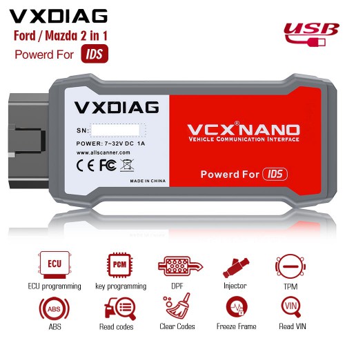 VXDIAG VCX NANO for Ford IDS V130 Mazda IDS V131 Supports Win7 Win8 Win10