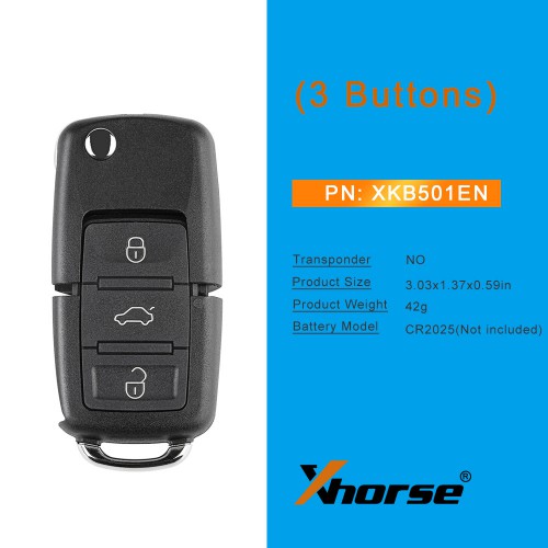 XHORSE XKB501EN Wired Universal Remote Key Volkswagen B5 Type 3 Buttons for VVDI Key Tool English Version 5pcs/lot