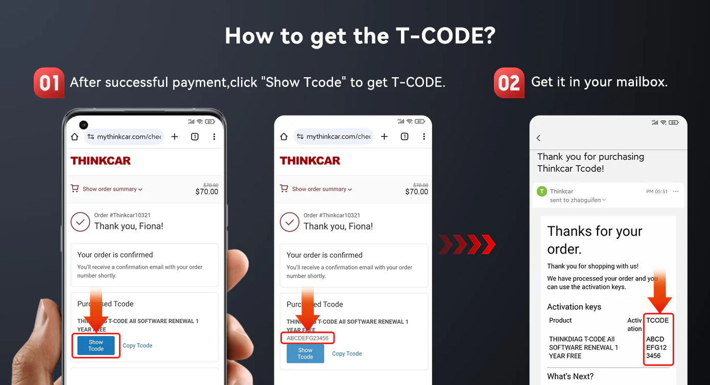 How to get the T-CODE for thinkdiag 2