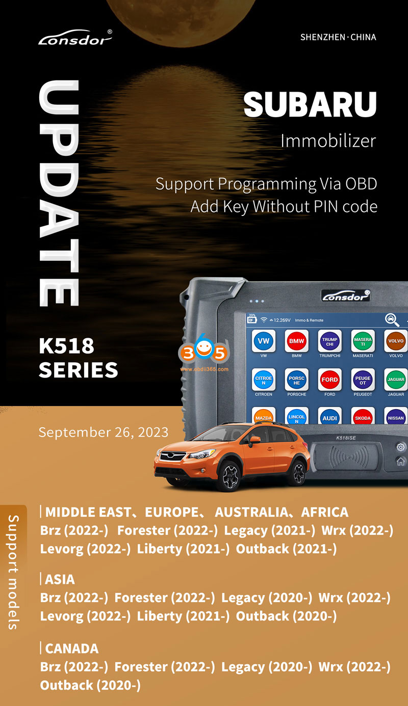 Lonsdor K518 Update Subaru IMMO 2021 onwards