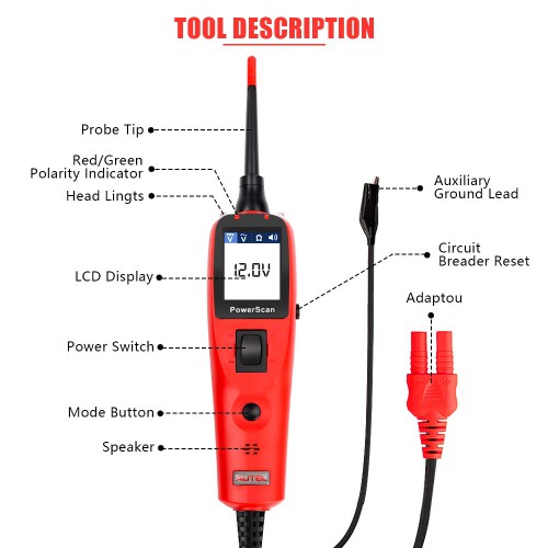 [ONLY FOR USA] Autel PowerScan PS100 Electrical System Diagnostic Tool Highly Reliable Circuit Tester Power Injection Test Leads