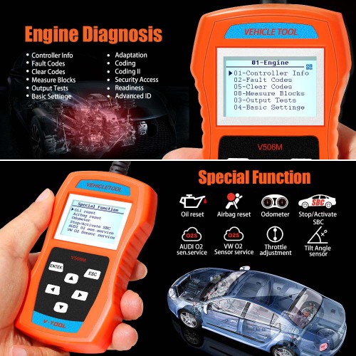 V506M Code Reader for VW/AUDI/SEAT/SKODA Supports TP-CAN and New UDS Protocol