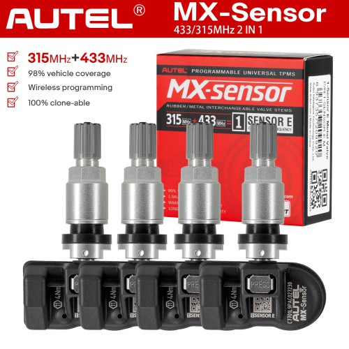 [4Pcs/ Set] Autel MX-Sensor 433MHz and 315MHz 2 in 1 Universal Programmable TPMS Sensor