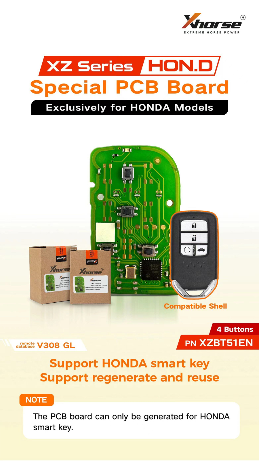 [5Pcs/Set] XHORSE XZBT51EN Special PCB Board 4 Buttons Exclusively for HONDA Models Free Shipping