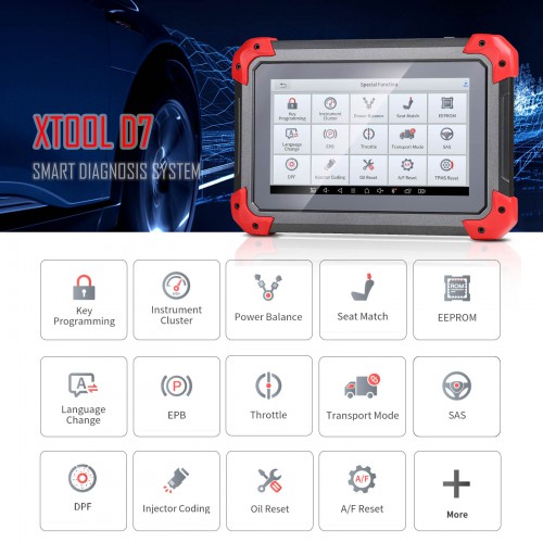 XTOOL D7 OBD2 Bi-Directional Diagnostic Scan Tool with OE-Level Full Diagnosis, 36+ Services, IMMO/Key Programming, ABS Bleeding