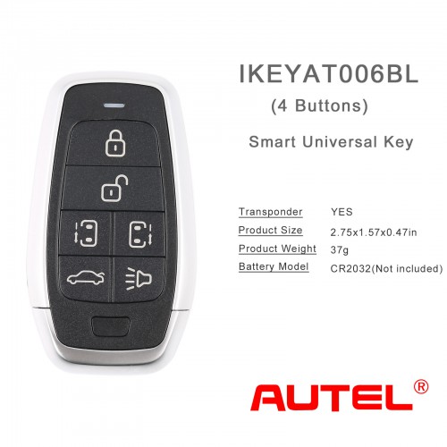 AUTEL iKey IKEYAT006BL 6 Buttons Standard Universal Smart Key with Left Door/ Right Door/ Trunk Buttons 10Pcs/Set
