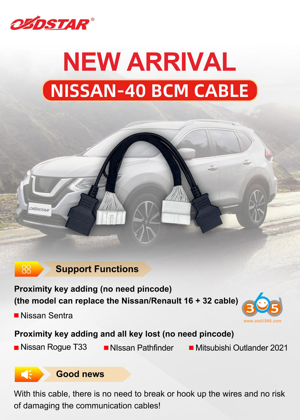 OBDSTAR Nissan 40 BCM Cable 