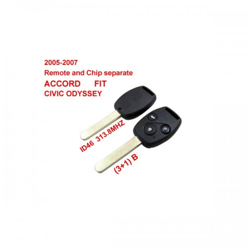 Remote Key (3+1) Button and Chip Separate ID:46 (313.8MHZ) For 2005-2007 Honda Fit ACCORD FIT CIVIC ODYSSEY