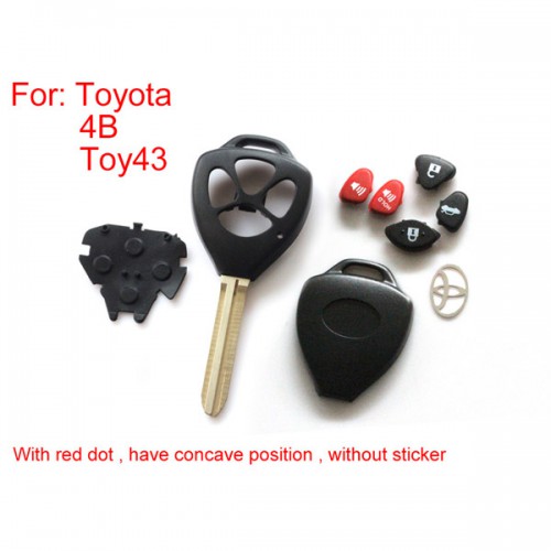 Remote Key Shell 4 Button (With Red Dot Have Concave Position Without Sticker) for Toyota 5pcs/lot