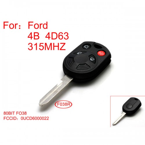 Remote Key 4D63-80BIT 4 Button 315MHZ for Ford