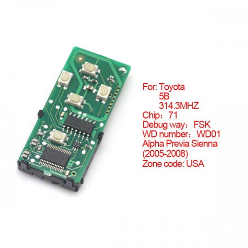 Smart card board 5 buttons 314.3MHZ number :271451-6221-USA for Toyota