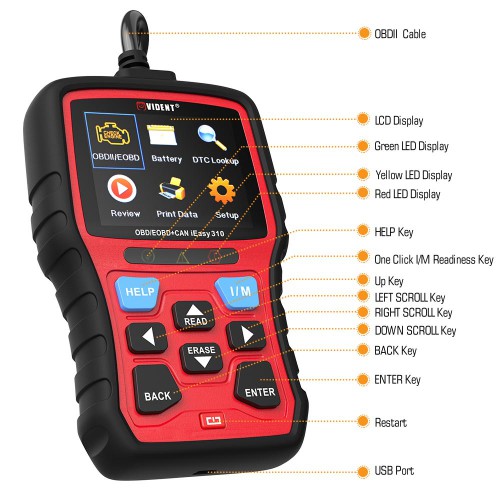 (UK Ship No Tax) Vident iEasy310 OBDII Scanner OBD2 Code Reader with Battery Test Function Multi-Language Update Online