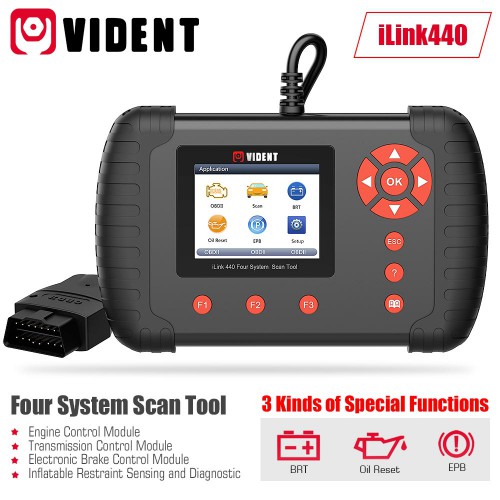 (US Ship No Tax) VIDENT iLink440 Four System Scan Tool Supports Engine ABS Air Bag SRS EPB Reset Battery Configuration