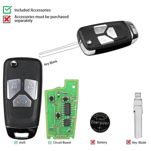 XHORSE XKAU01EN for Audi Style Wired VVDI Universal Flip Remote Key with 3/4 Button 5pcs/lot