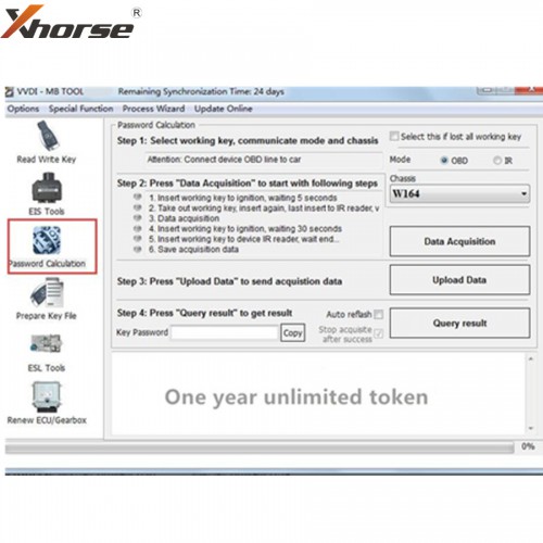 Unlimited Tokens for Xhorse VVDI MB BGA Tool (One Year) Online Password Calculation