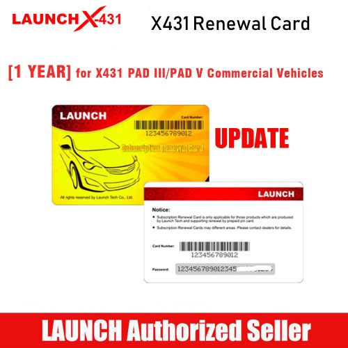 [1 Year] Launch X431 PAD III/PAD V/ PAD V Elite Software Renewal Card for Gasoline Vehicles