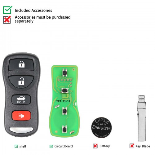 Xhorse XKNI00EN Wire Remote Key Nissan Separate 4 Buttons English Version
