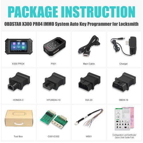 OBDSTAR X300 Pro4 Key Master Full Version with FCA 12+8 Cable, Renault Converter and Jumper Cables