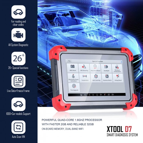 XTOOL D7 OBD2 Bi-Directional Diagnostic Scan Tool with OE-Level Full Diagnosis, 36+ Services, IMMO/Key Programming, ABS Bleeding