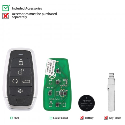 AUTEL IKEYAT005BL 5 Buttons Universal Smart Key with  Remote Start and Trunk Buttons 10Pcs/set