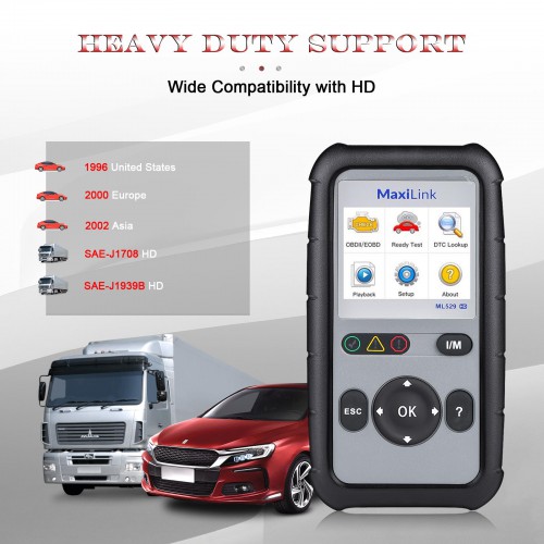 2022 Newest Autel MaxiLink ML529HD Heavy Duty Truck Diagnostic Scan Tool Code Reader with Mode 6, One-Key Ready Test