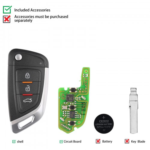 XHORSE XKKF02EN Universal Remote Car Key with 3 Buttons for VVDI Key Tool (English Version) 5pcs/lot