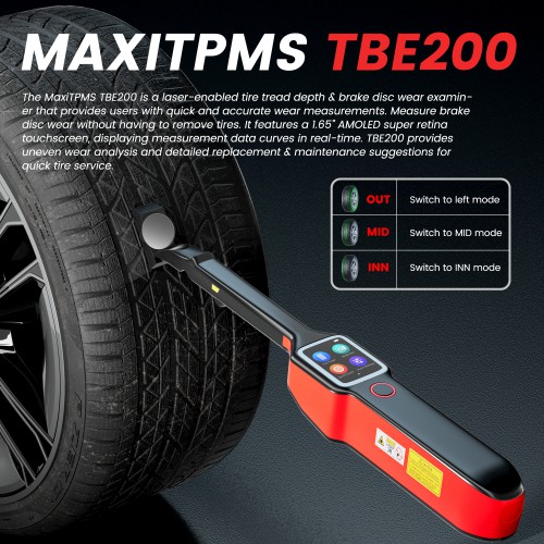 Autel MaxiTPMS TBE200E Laser Tire Tread Depth & Brake Disc Wear Tester Examiner Works with ITS600E Free Update