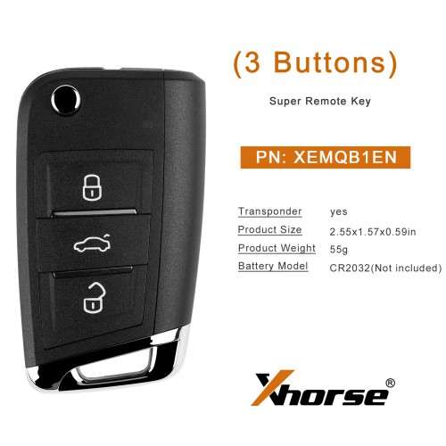 [5pcs/lot] XHORSE XEMQB1EN Super Remote Key MQB Style 3 Buttons Built-in Super Chip English Version