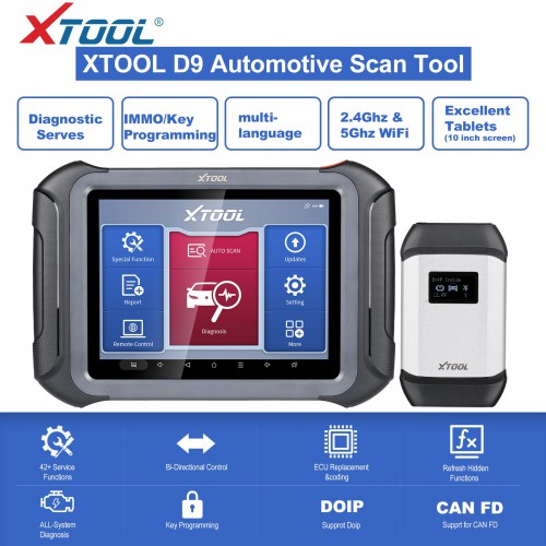 XTOOL D9 Automotive Scan Tool Topology Map Bi-Directional Control ECU Coding Full Diagnostics & 42+ Reset Services Support DoIP & CAN FD