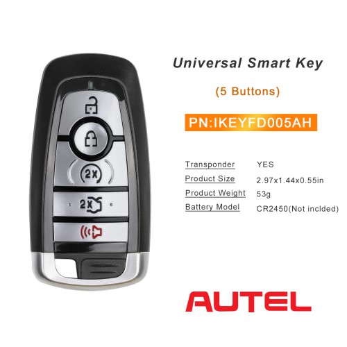 AUTEL IKEYFD005AH Ford Style Universal Smart Key 5 Buttons 868/915 MHz