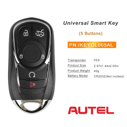 Autel IKEYOL005AL Buick Style Universal Smart Key 5 Buttons 315/433 MHz Pack of 1