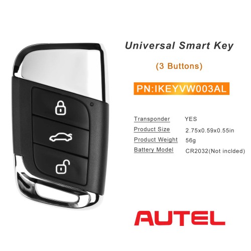 Autel IKEYVW003AL 3 Buttons Universal Smart Key 315/433 MHz Pack of 1