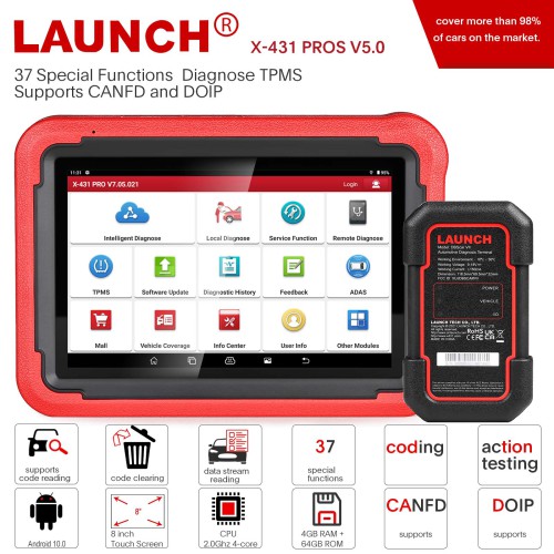 New Launch X431 PROS V5.0 Diagnostic Tool 2 Years Free Update Multi-language Supports CAN FD DoIP Replaces X431 Pros V1.0
