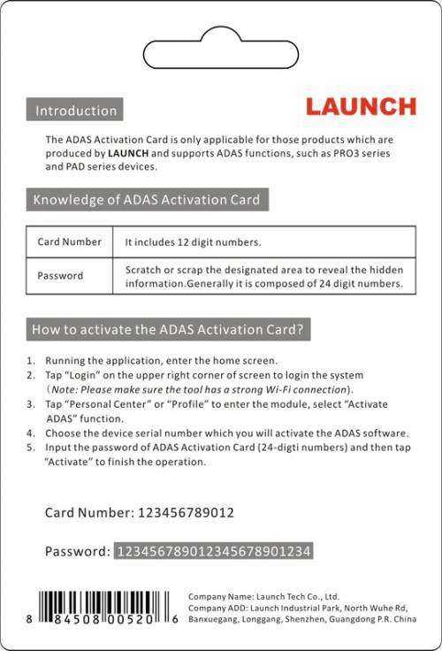 Launch X431 ADAS Activation Card Calibration Software Application for Launch X431 PAD V PAD VII Pro5 Pro3S+ Pro3 APEX Pro3 ACE Pro Dyno Pro TT