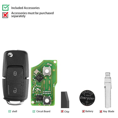 [1Pc/set] Xhorse XKB508EN Wire Remote Key B5 Style 2 Buttons work with MINI Key Tool/VVDI2