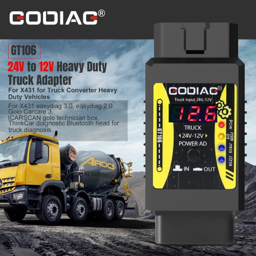Godiag GT106 24V to 12V Heavy Duty Truck Adapter Converter Supports Easydiag ThinkCar Thinkcar2 Thinkdiag