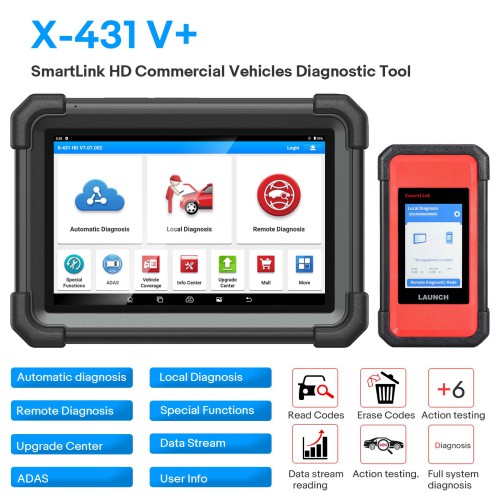 2024 Launch X431 V+ SmartLink HD Heavy Duty Truck Diagnostic Tool for 12V 24V Trucks Supports CANFD