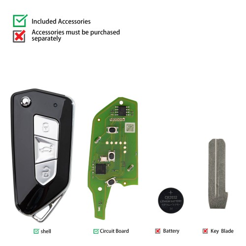 [5pcs/lot] Xhorse XKGA82EN Electroplated Matte GA08 Style 3 Buttons Wire Remote Key