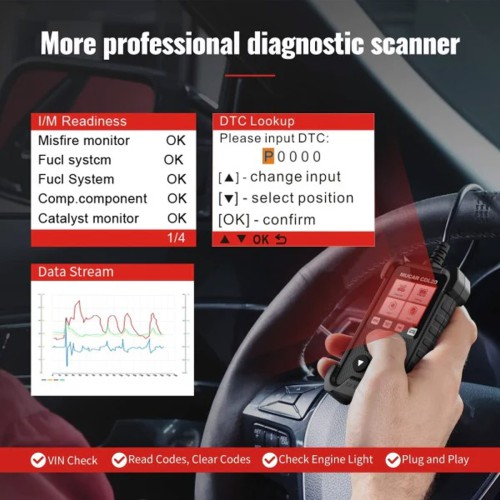 MUCAR CDL20 OBDII Code Reader Check Engine Car Code Reader with Full OBD2 Functions, Vehicle Info/MIL/EVAP/ Freeze Frame/ DTC Library