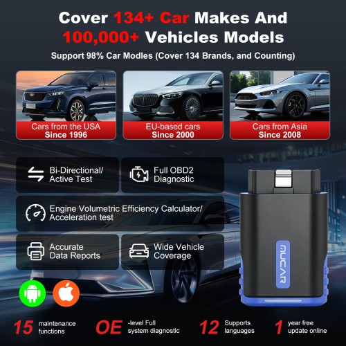 MUCAR DriverScan Full System Bi-Directional Diagnostic Tool with 15 Service Functions 1 Year Free update