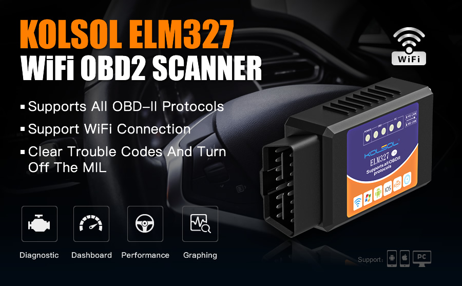 KOLSOL ELM327 WIFI OBD2 Scanner V1.5 with Modified Switch for Ford