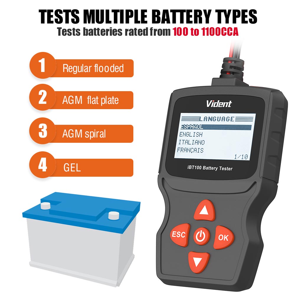 12V Battery Analyzer for Flooded AGM GEL 100-1100CCA Auto Tester Diagnostic Tool 