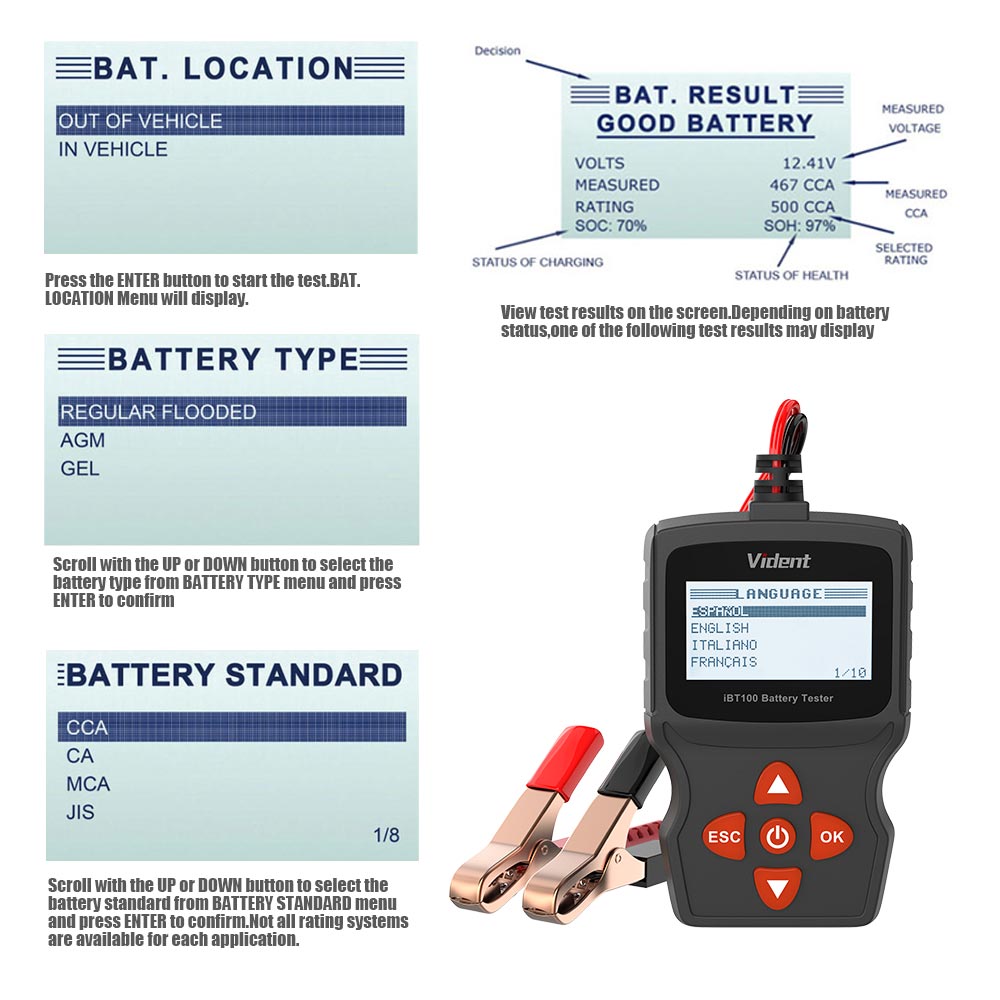 USA Ship Vident iBT100 12V Battery Analyzer Tester Multiple Vehicle Applications 