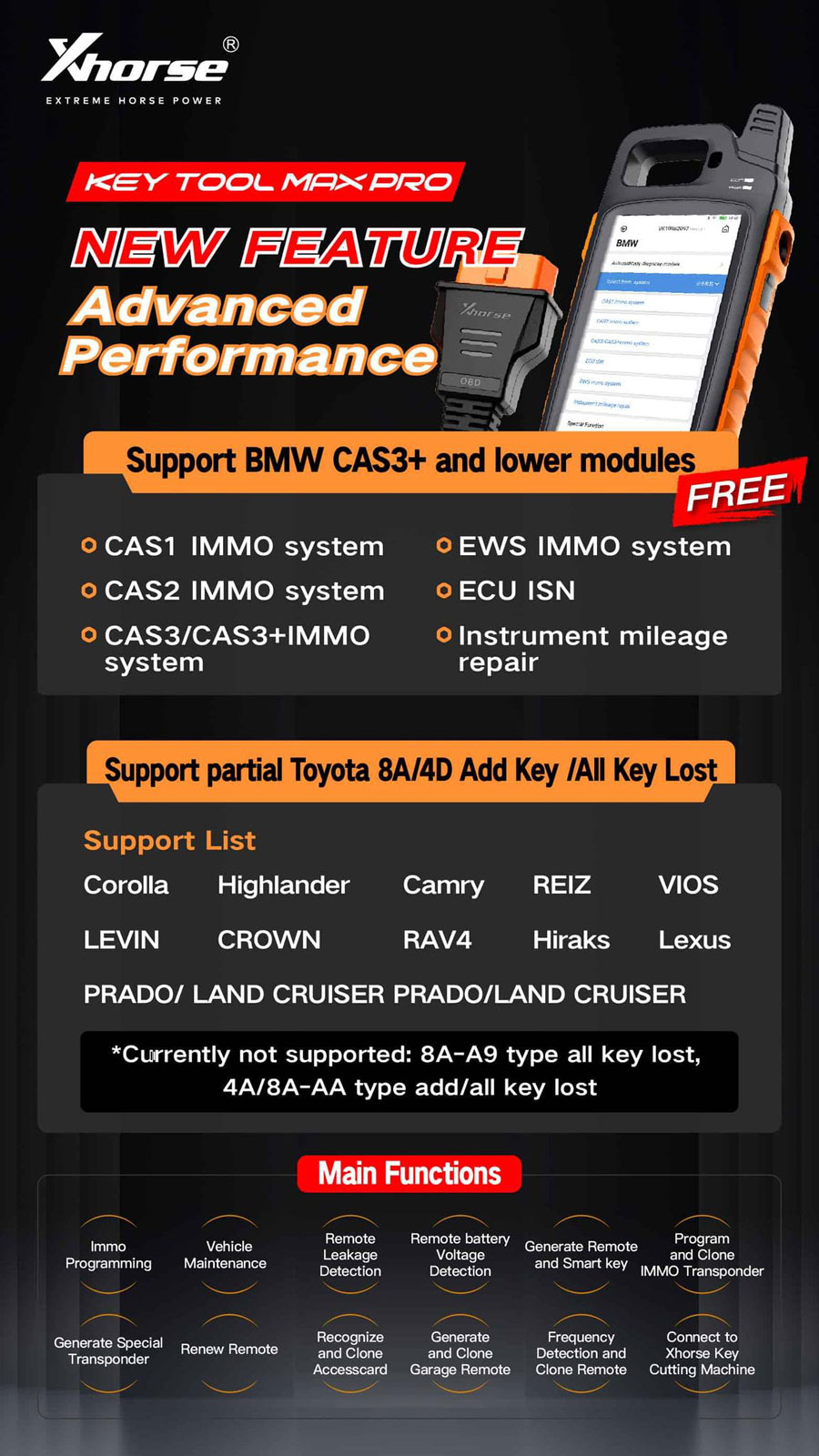 xhorse key tool max pro adds bmw cas3 and toyota