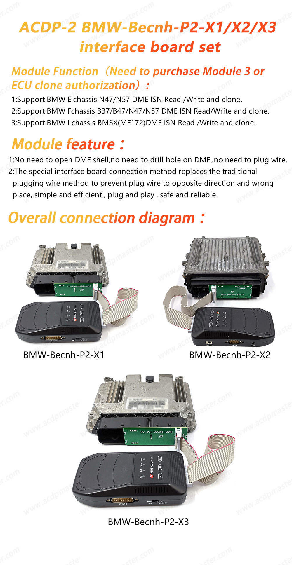 Yanhua Mini ACDP2 BMW DME Adapter X1/X2/X3 Interface Board