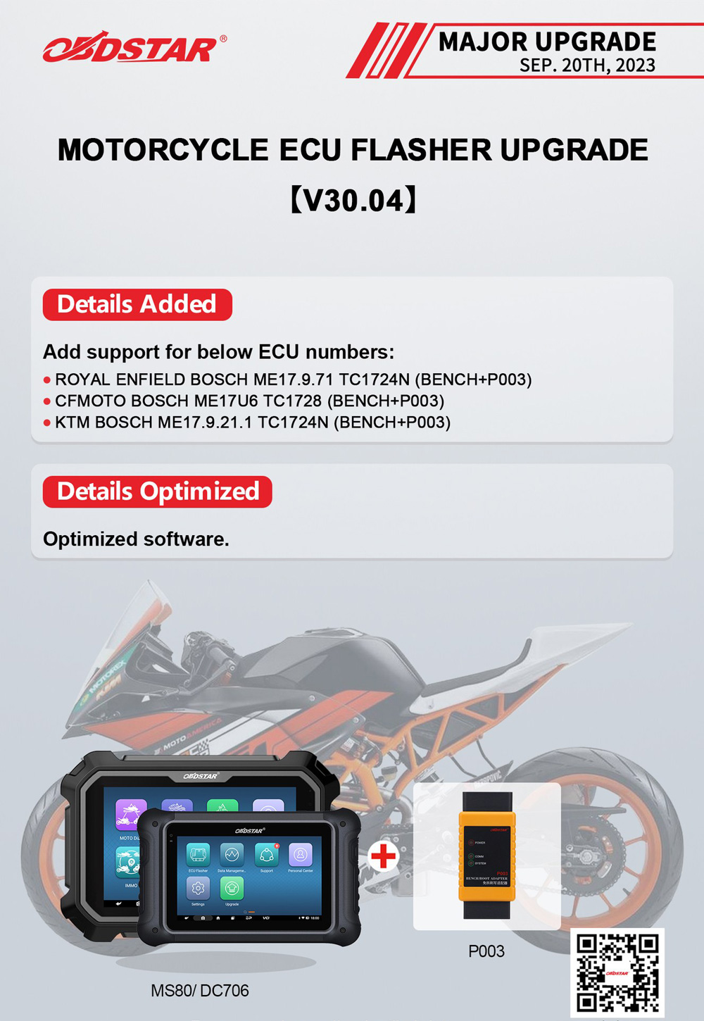 obdstar ms80 and p003 read motorcycle ecu