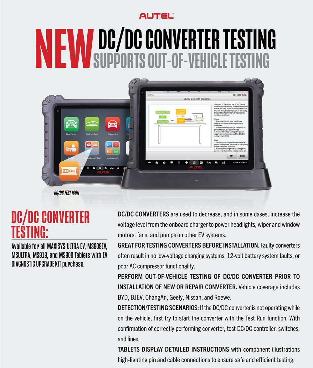 DC/DC CONVERTER Testing now supports OUT-OF-VEHICLE TESTING!