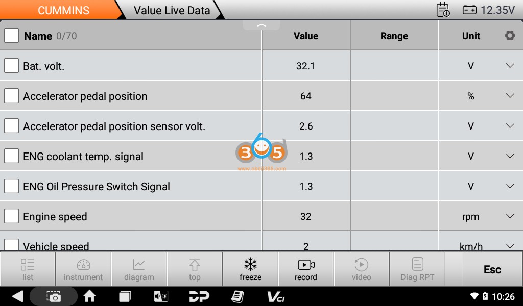 OBDSTAR ISCAN PRO CUMMINS marine device menu 3