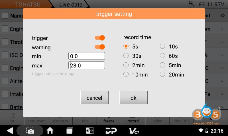 ISCAN TOHATSU trigger setting