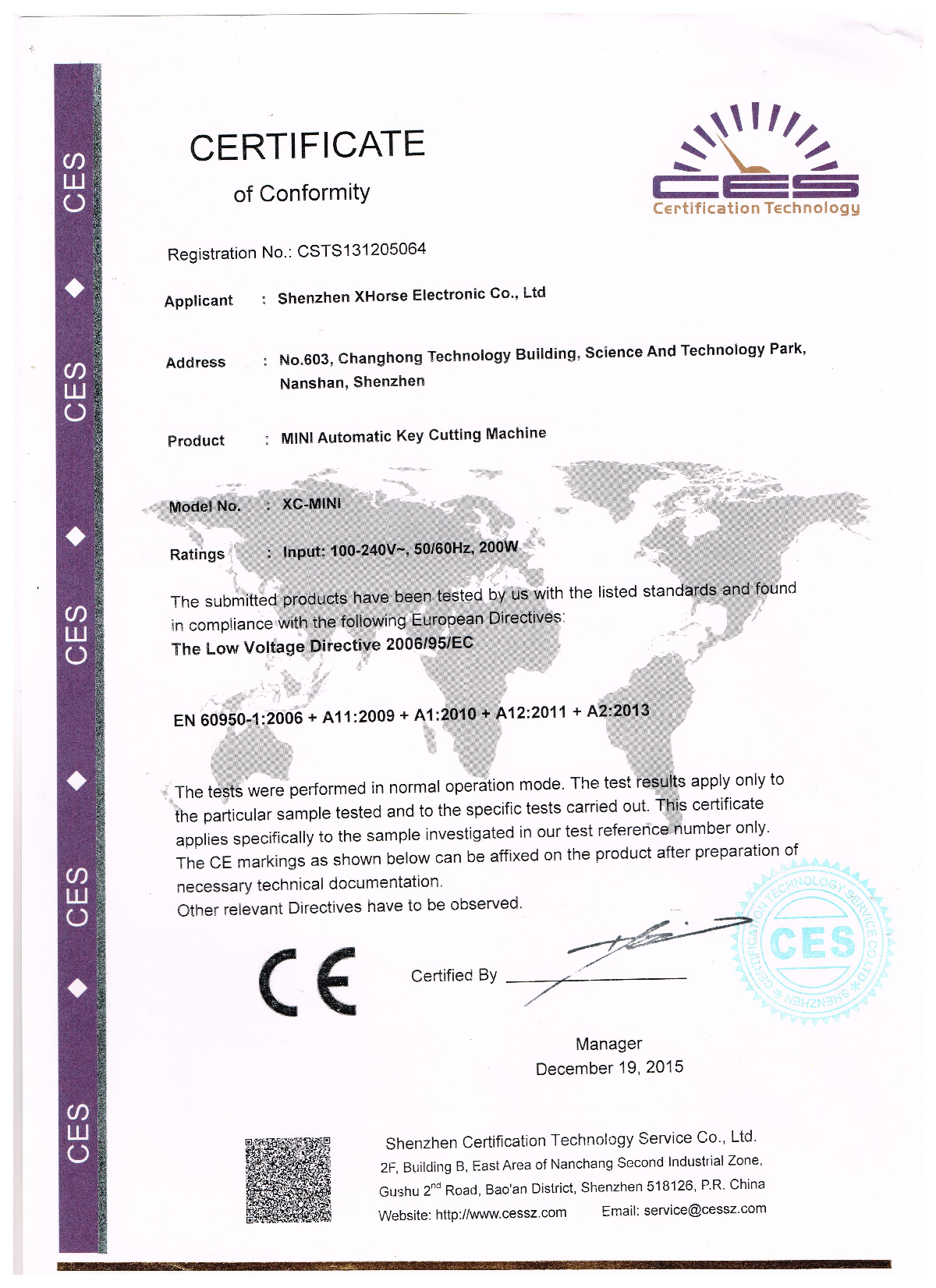 iKeycutter CONDOR XC-MINI Certificate